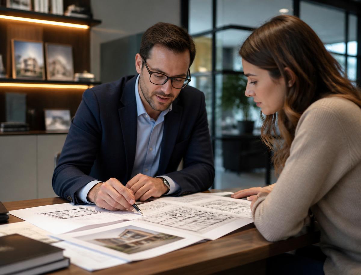 Atendimento consultivo da Ploart com cliente analisando projetos